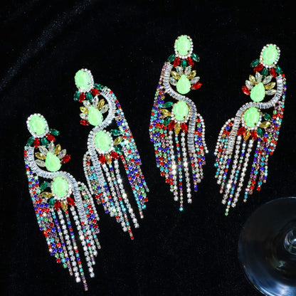 Exaggerated colorful long tassel earrings