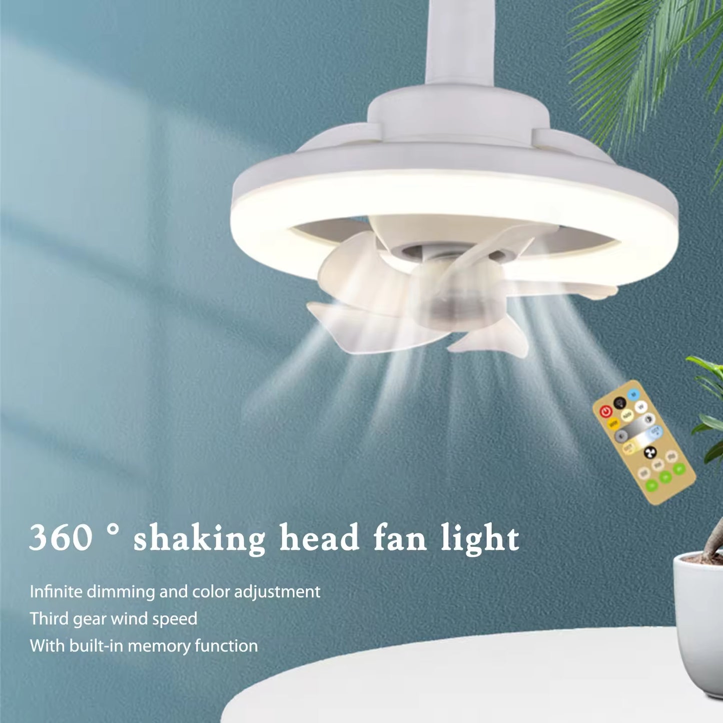 360 Rotating 48W Ceiling Fan E27 With Led Light & Remote Control