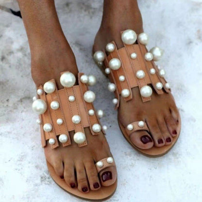 Beach toe set pearl flat sandals