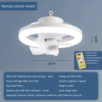 360 Rotating 48W Ceiling Fan E27 With Led Light & Remote Control