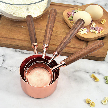 Walnut Handle Copper - Plated Measuring Cup