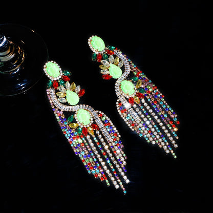 Exaggerated colorful long tassel earrings