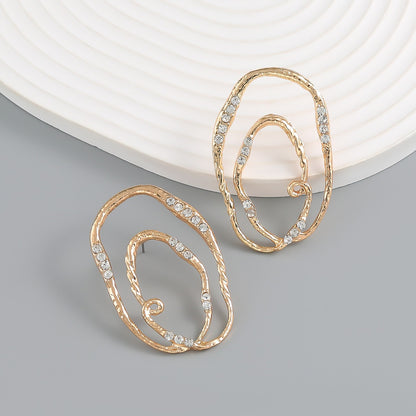 Alloy multi-layer elliptical ring exaggerated earrings