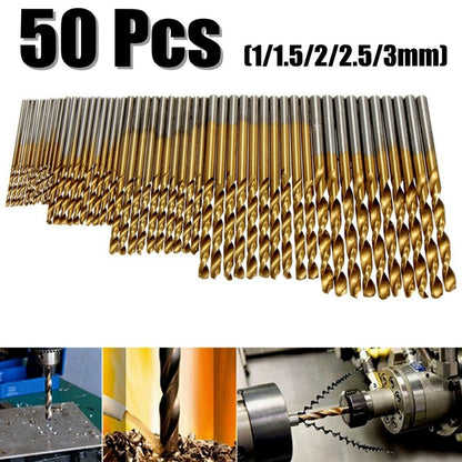 50Pcs Titanium Coated Drill Bits HSS High Speed Steel