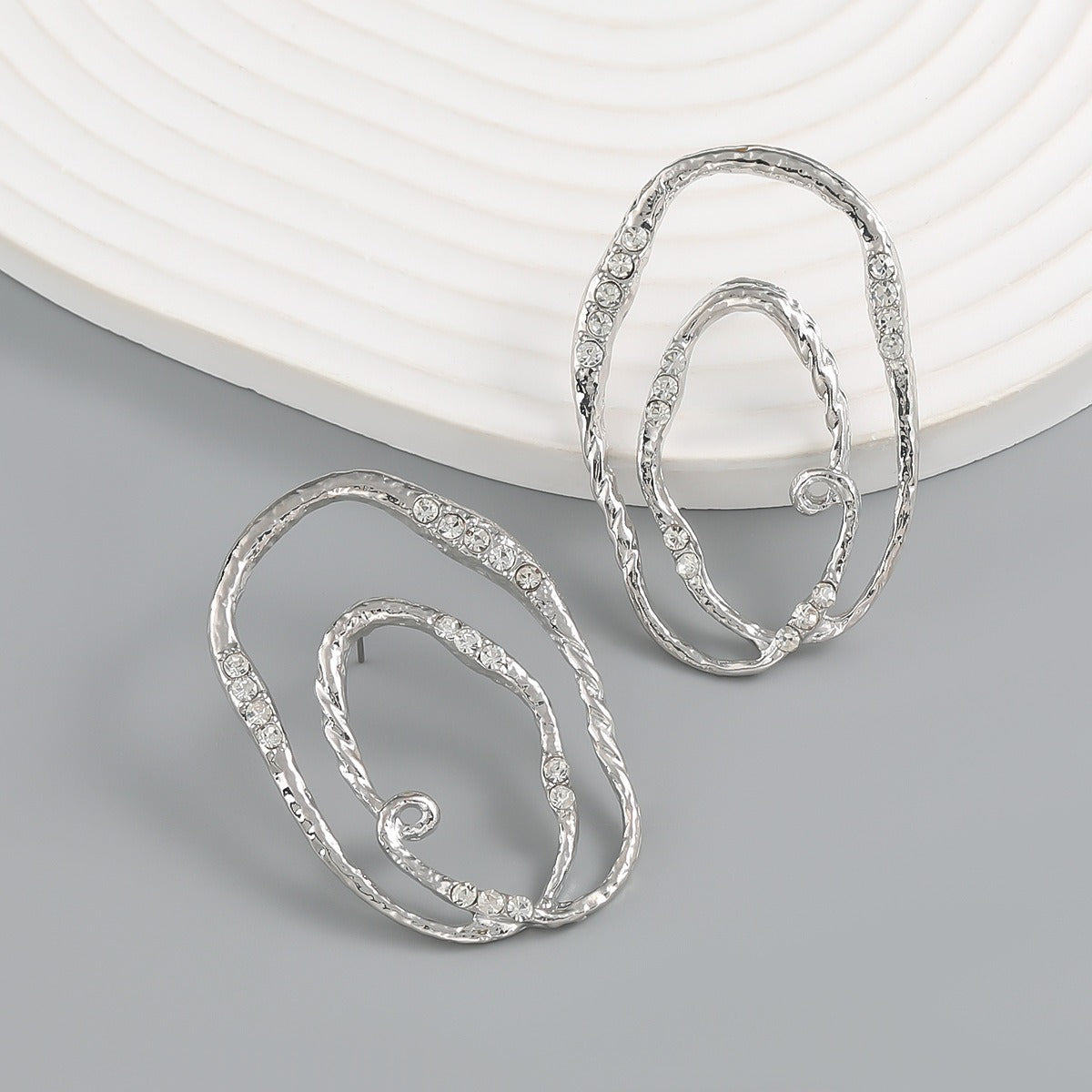 Alloy multi-layer elliptical ring exaggerated earrings