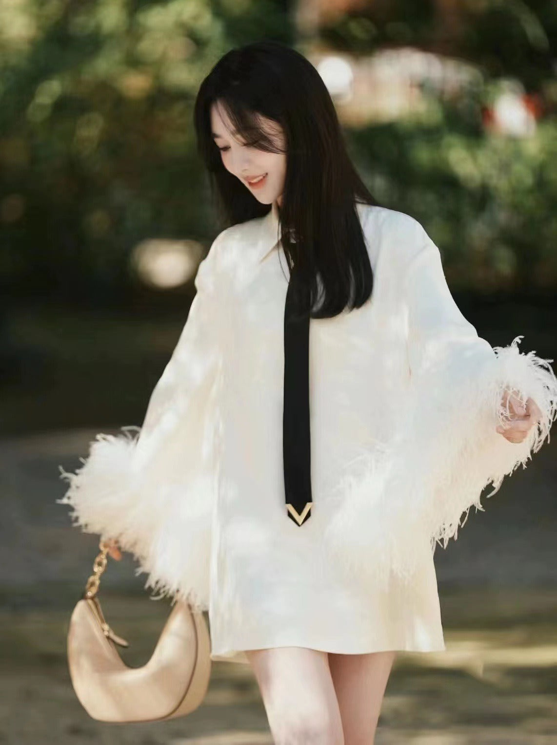 White trumpet sleeve dress