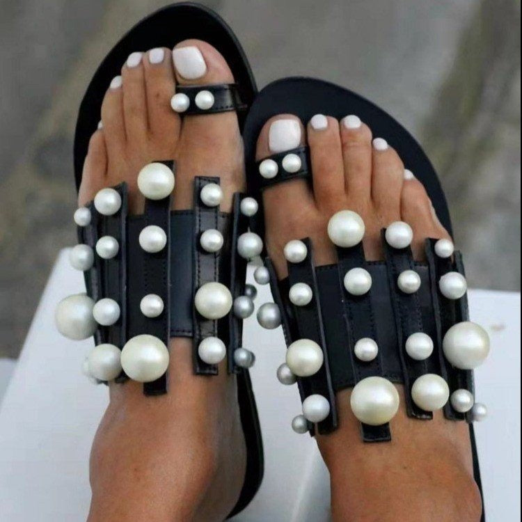 Beach toe set pearl flat sandals