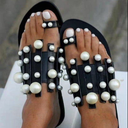 Beach toe set pearl flat sandals