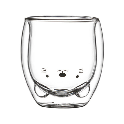 Transparent double layer glass cup