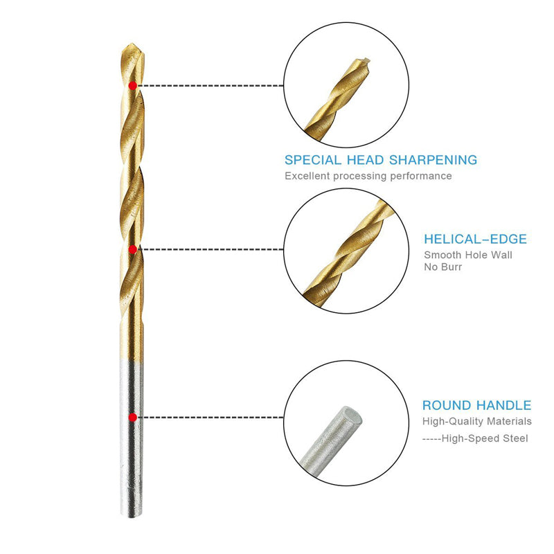 50Pcs Titanium Coated Drill Bits HSS High Speed Steel